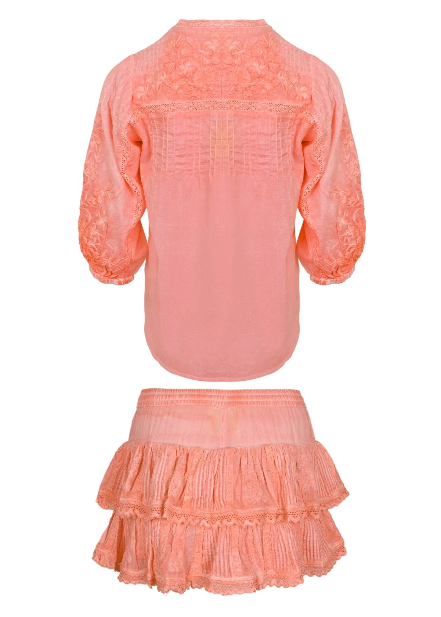 Coquette Embroidered Shirt And Skort Washed Coral