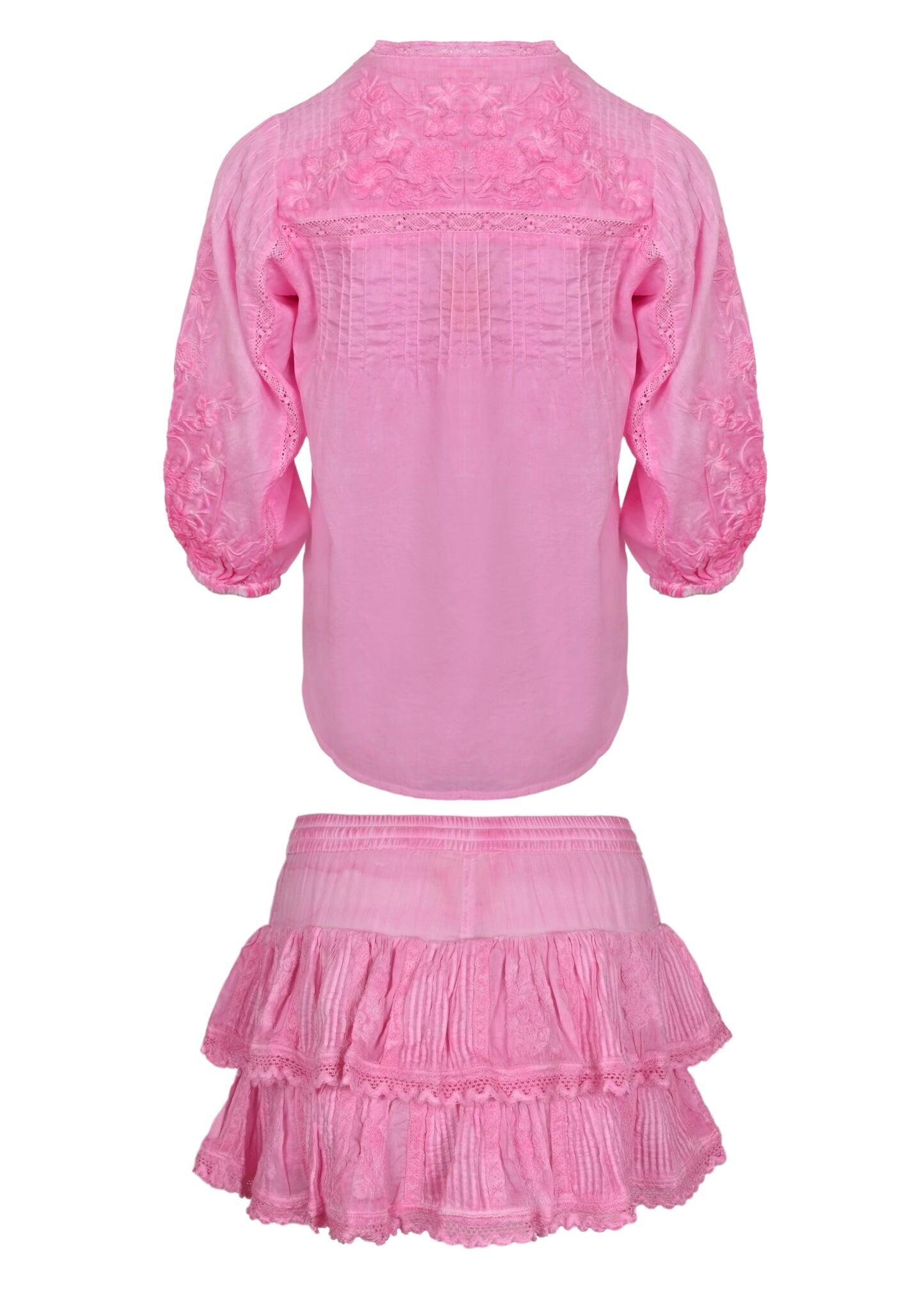 Coquette Embroidered Shirt And Skort Washed Pink
