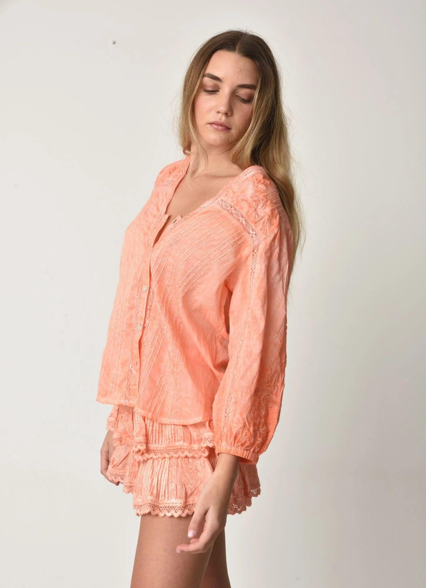 Coquette Embroidered Shirt And Skort Washed Coral