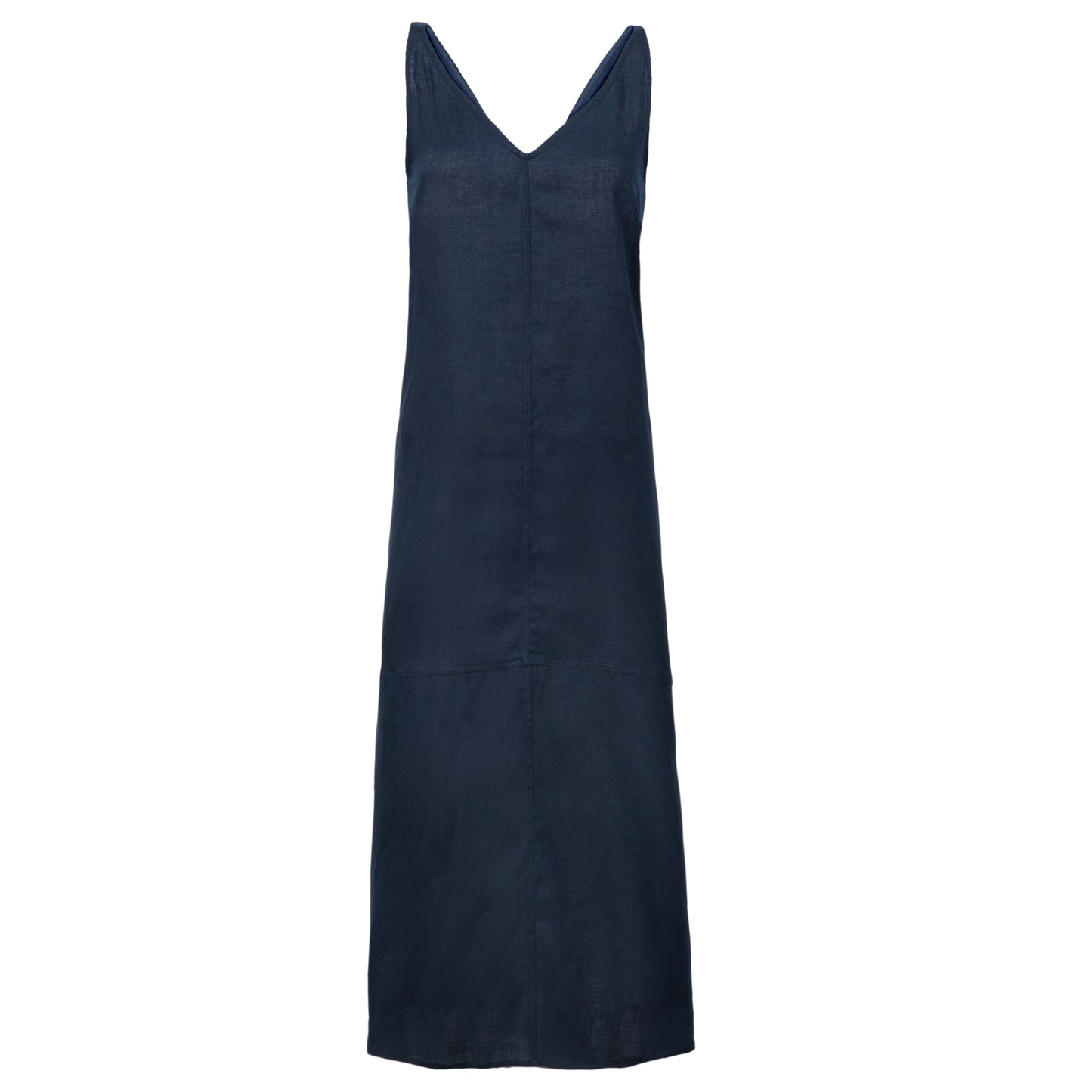 Navy Blue V-Collar Linen Dress
