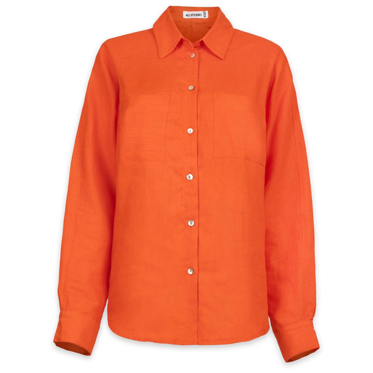Neon Orange Linen Shirt