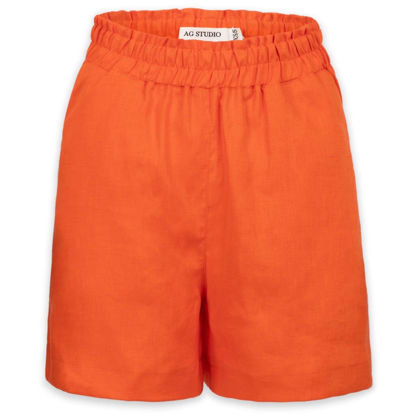 Neon Orange Linen Shorts