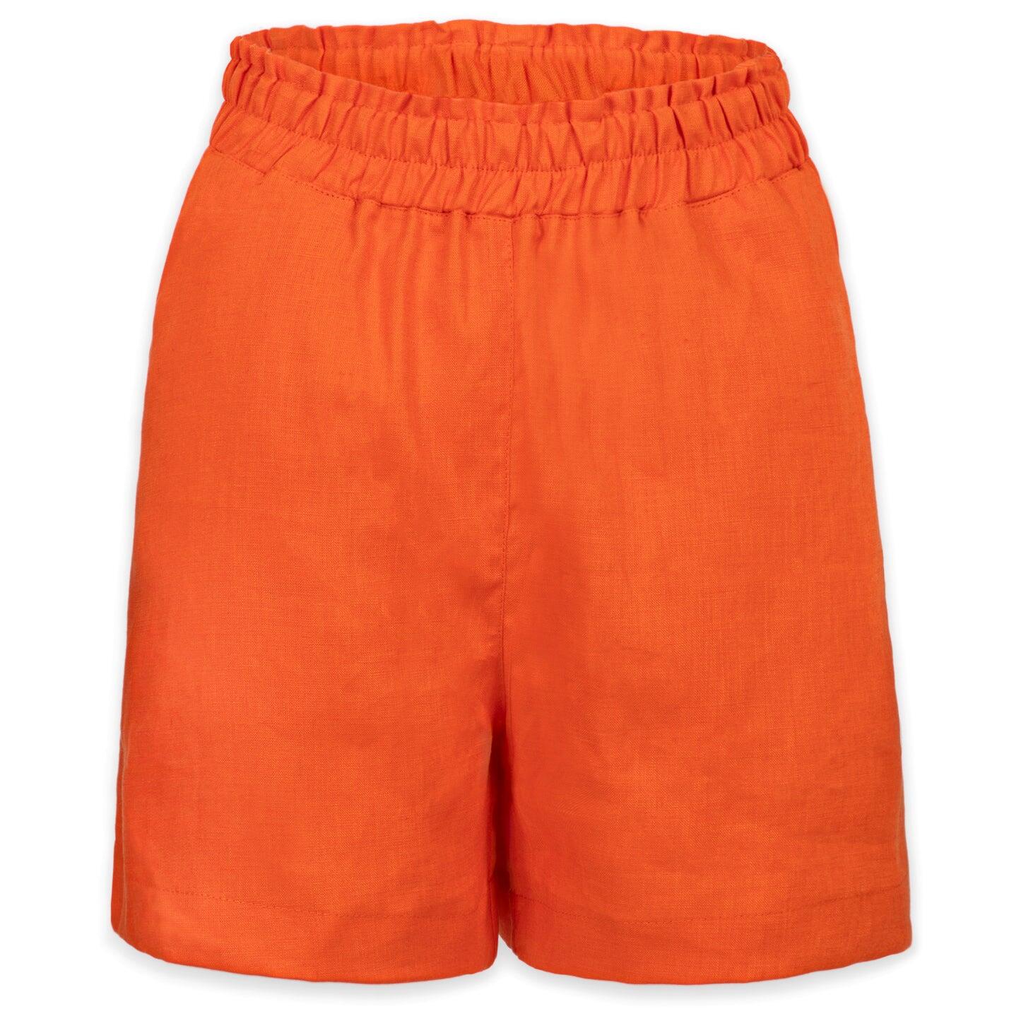 Neon Orange Linen Shorts