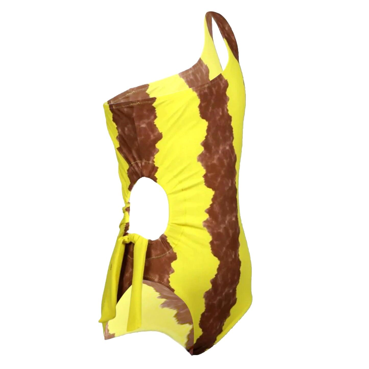 Girls One Shoulder Swimsuit in Yellow/Mustard - One Piece