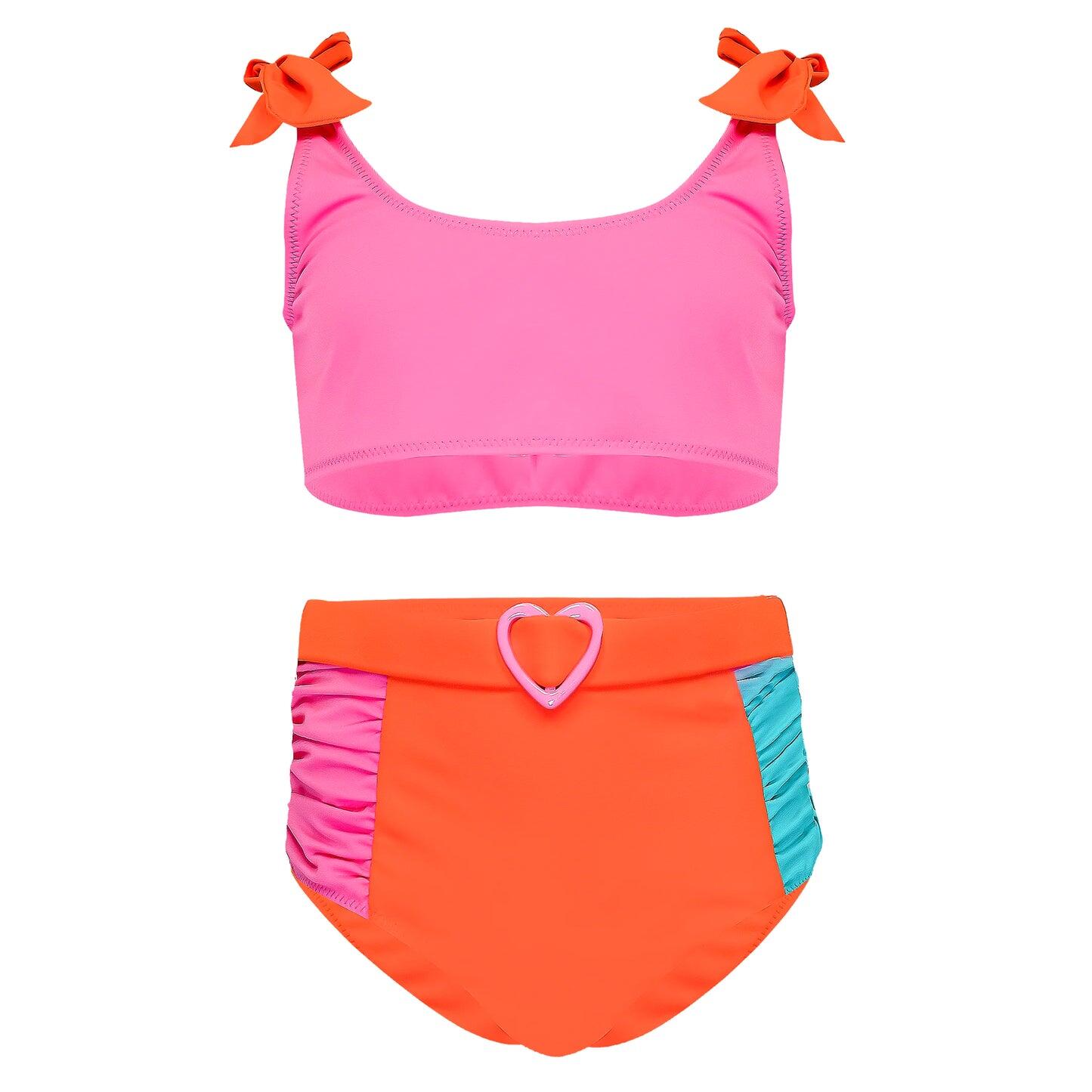Load image into Gallery viewer, Bikini for Girls in Neon Pink/Orange

