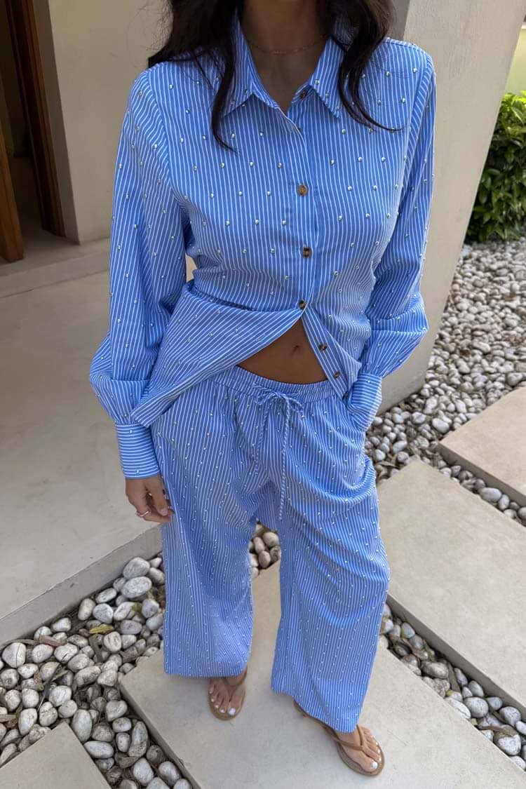 Blue Stripe Tie Back Shirt