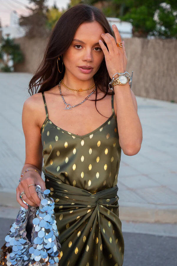 Khaki Cami Top with Gold Fleck