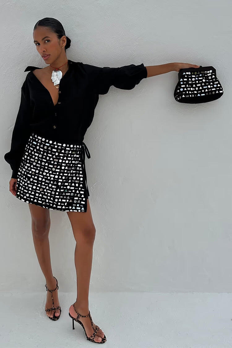 Black Beaded Mirror Clutch Bag - ONE SIZE - Pouch