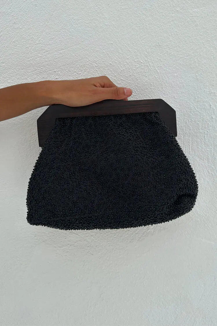 Black Beaded Mirror Clutch Bag - ONE SIZE - Pouch
