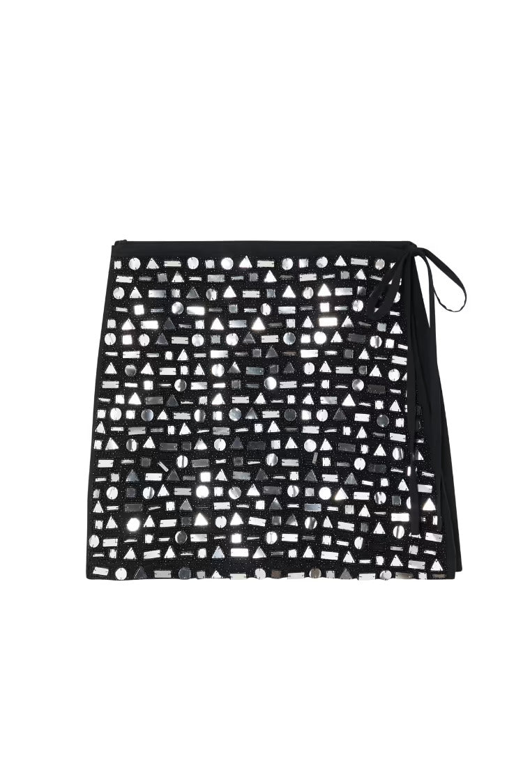 Black Beaded Mirror Skirt - Skirt