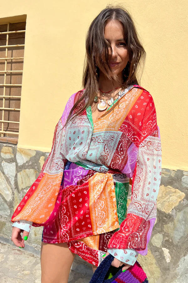 Multi Bandana Mini Jaspre Skirt - Skirt