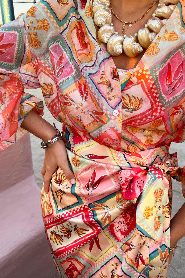 Tropical Tile Oversized Shirt - Top