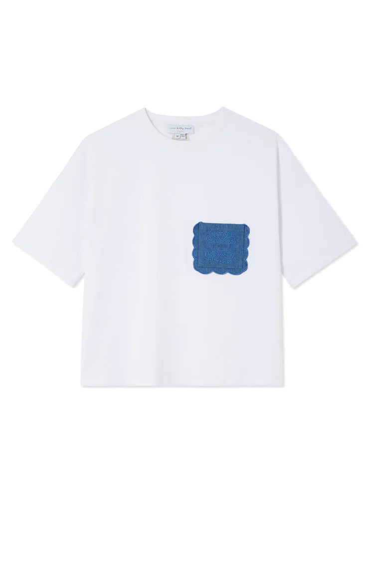White Denim Pocket T-Shirt - Top