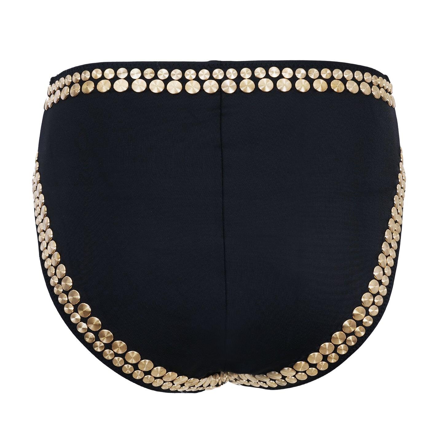 Black High Waisted Bikini Bottoms w Gold Studs Black Bikini Bottoms