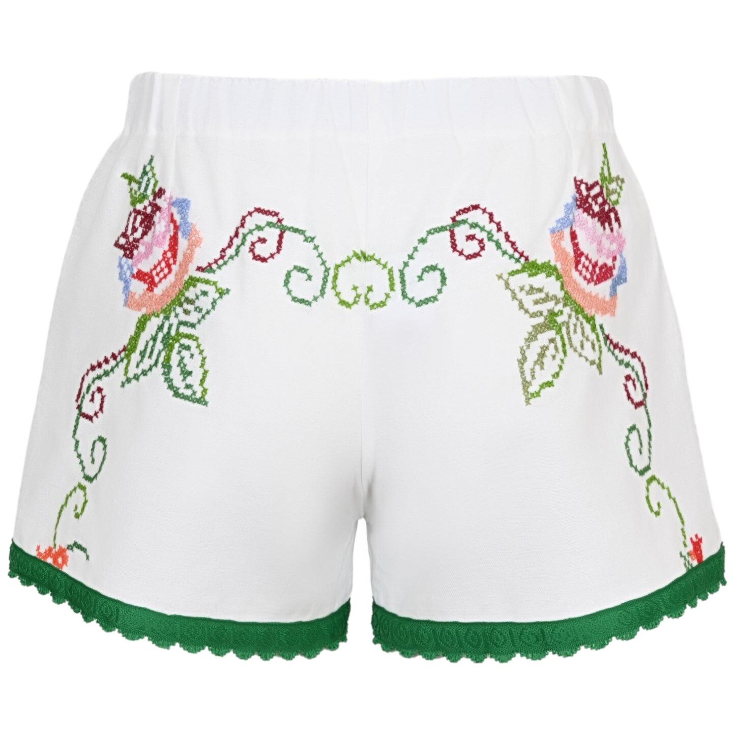 Orsina Cotton Shorts Bright Green Trim Floral Print S - Shorts