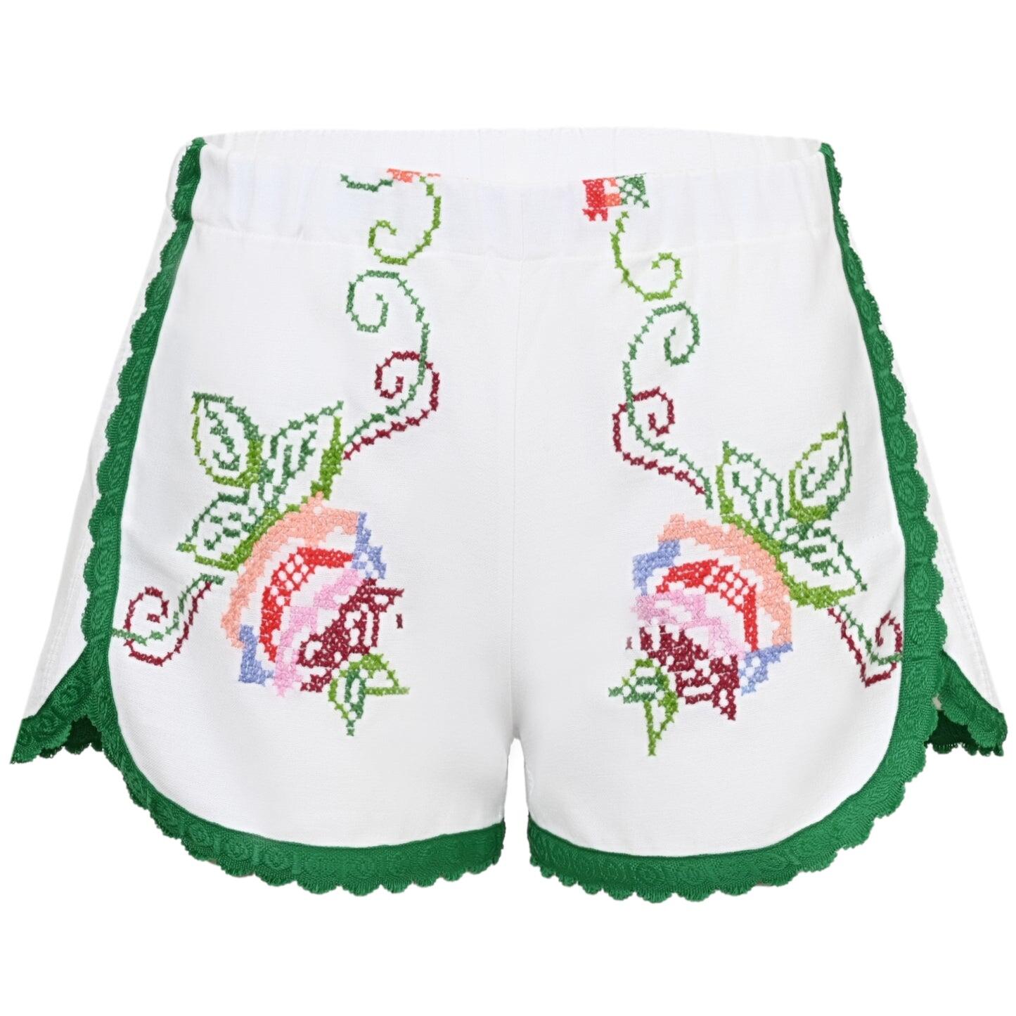 Orsina Cotton Shorts Bright Green Trim Floral Print S - Shorts