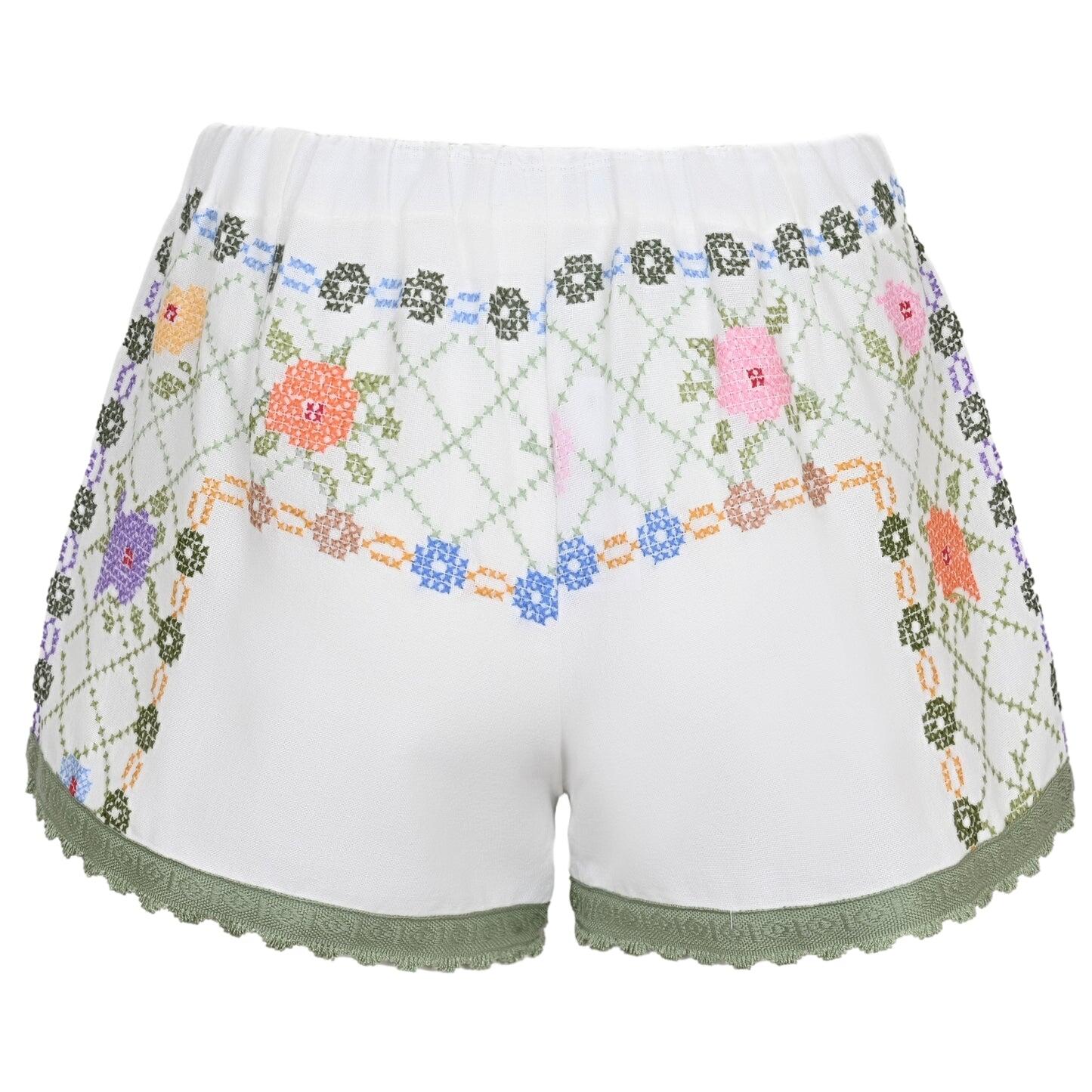 Orsina Cotton Shorts Green Flowing Floral S - Shorts
