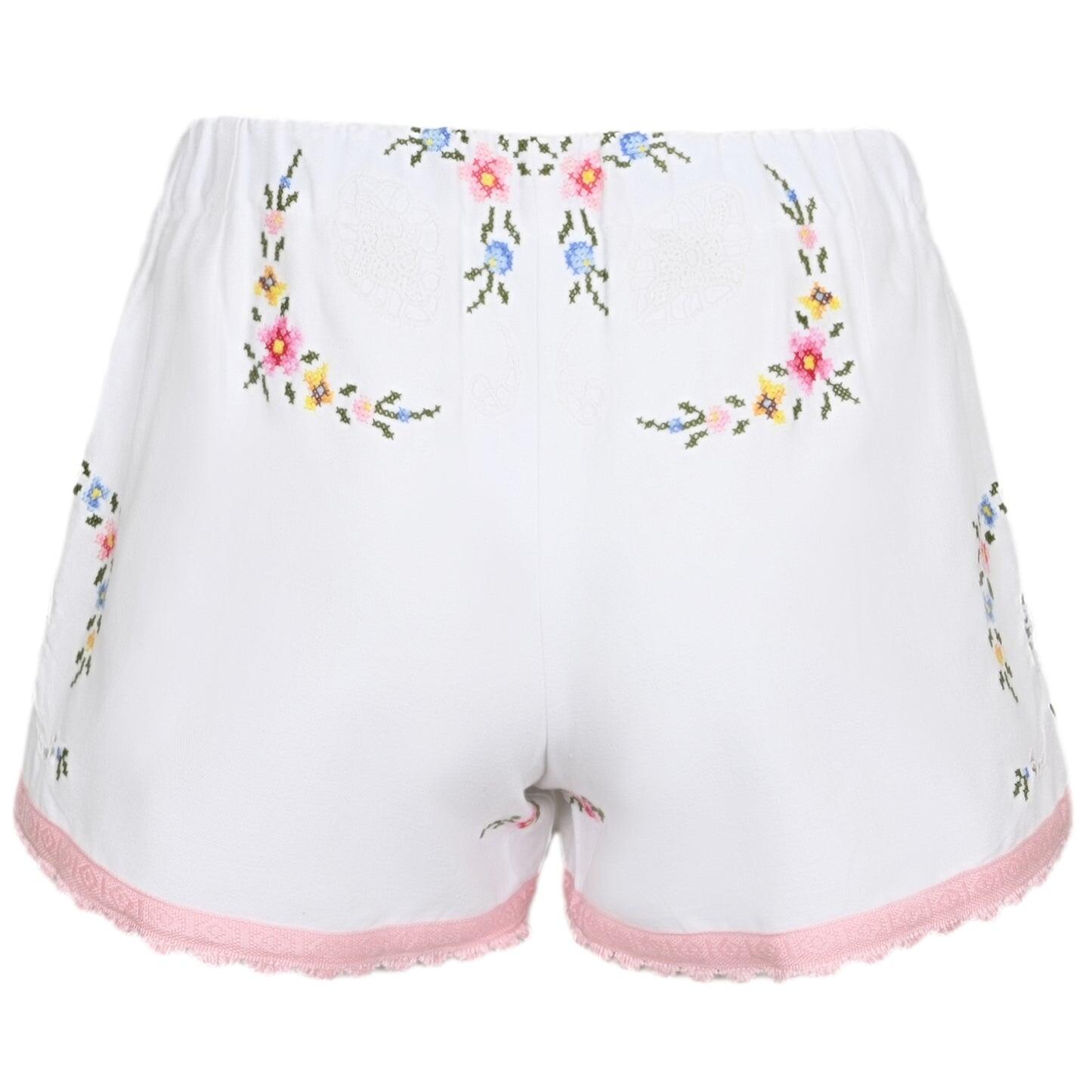 Orsina Cotton Shorts Pink Trim with Lace Detail S - Shorts