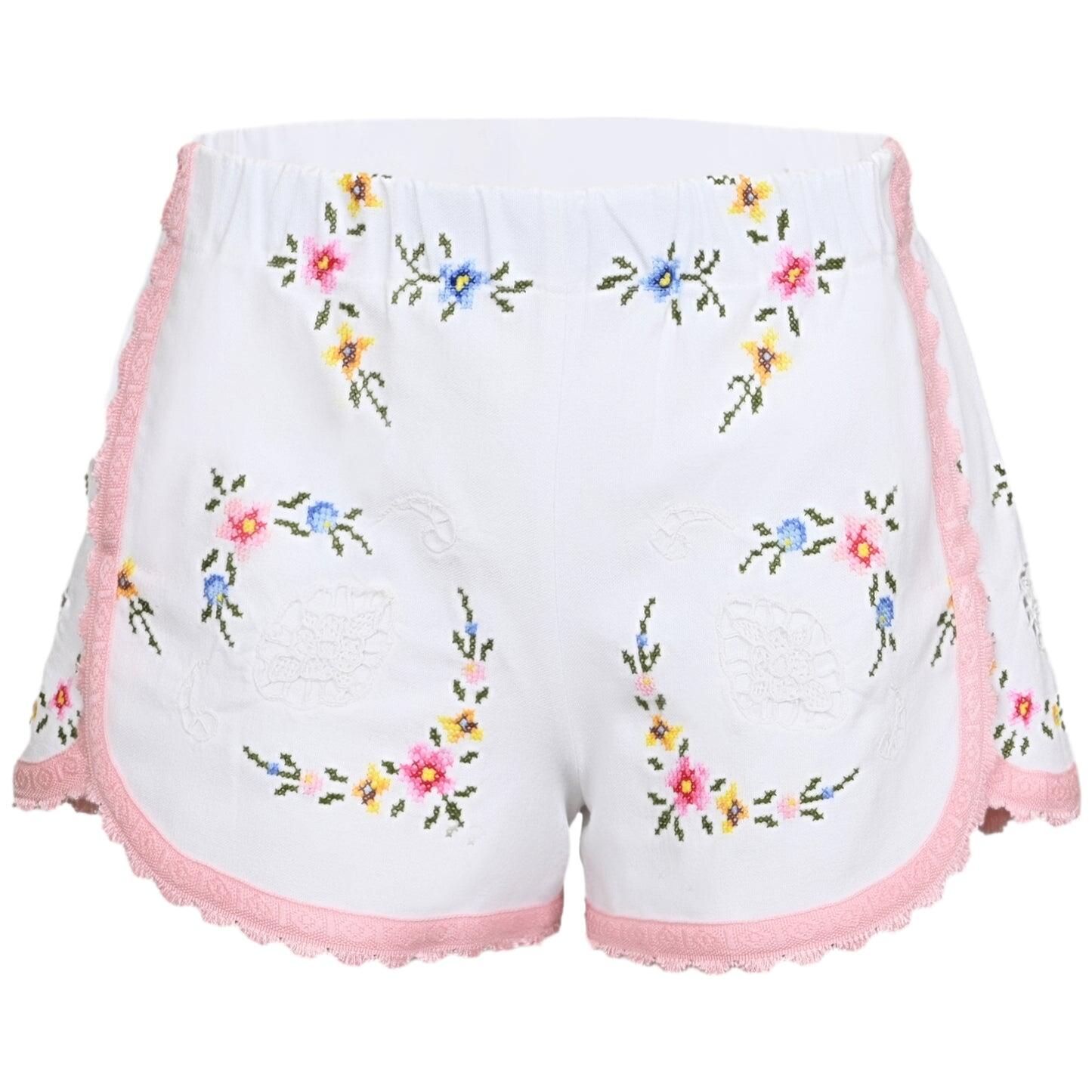 Orsina Cotton Shorts Pink Trim with Lace Detail S - Shorts