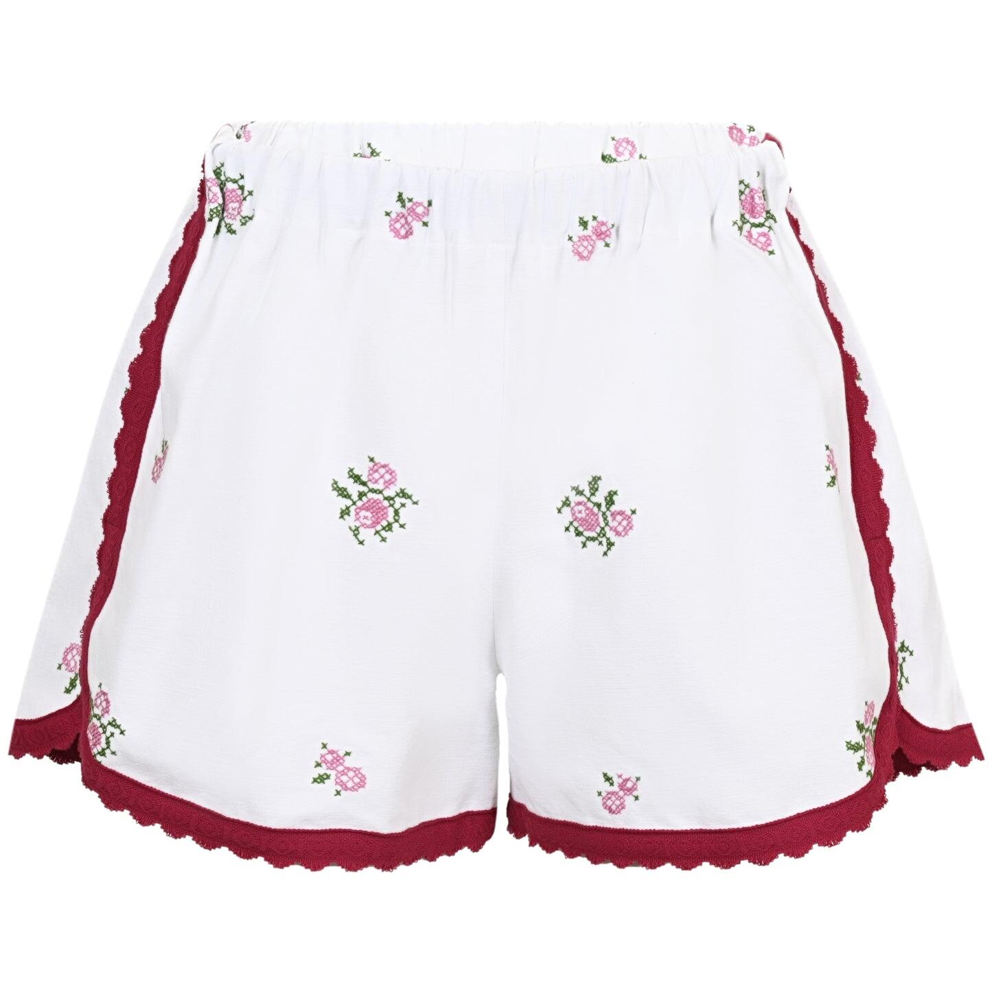 Orsina Cotton Shorts Red Trim Floral Rose L - Shorts