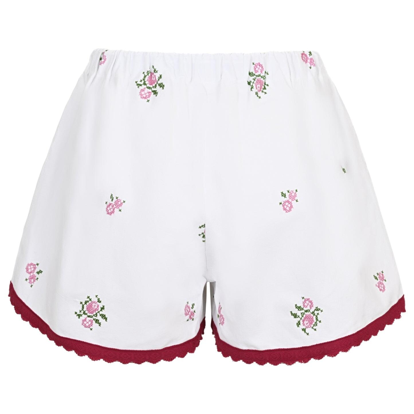 Orsina Cotton Shorts Red Trim Floral Rose L - Shorts