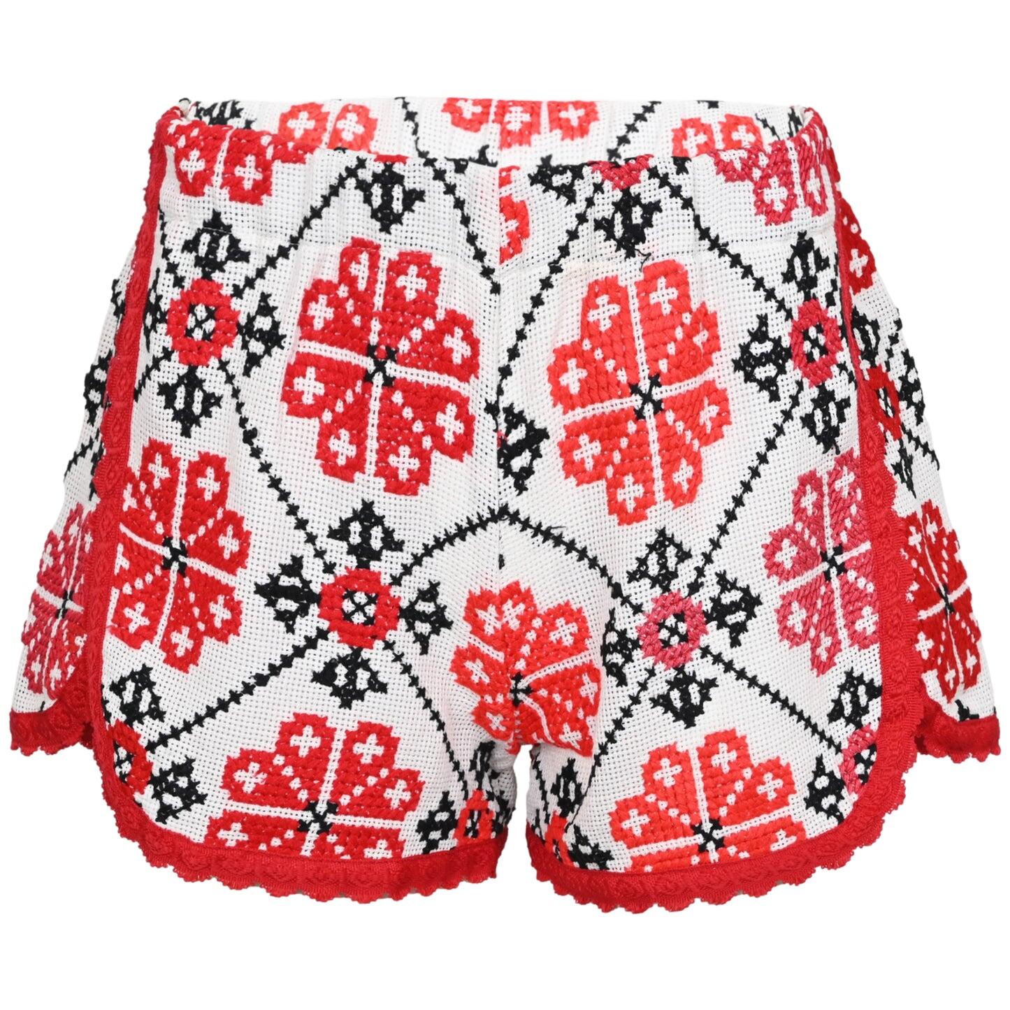 Orsina Cotton Shorts Red & Black Print S - Shorts