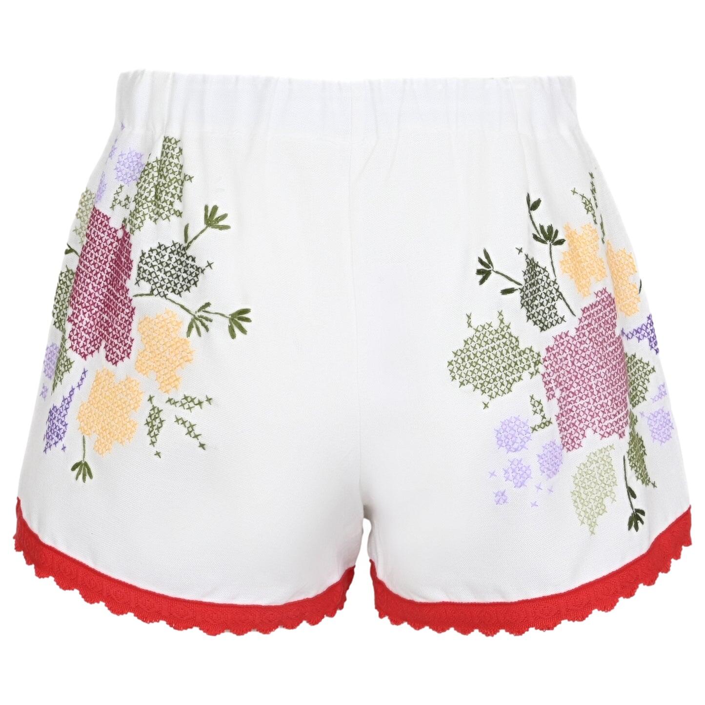 Orsina Cotton Shorts Red Trim Floral Multi S - Shorts