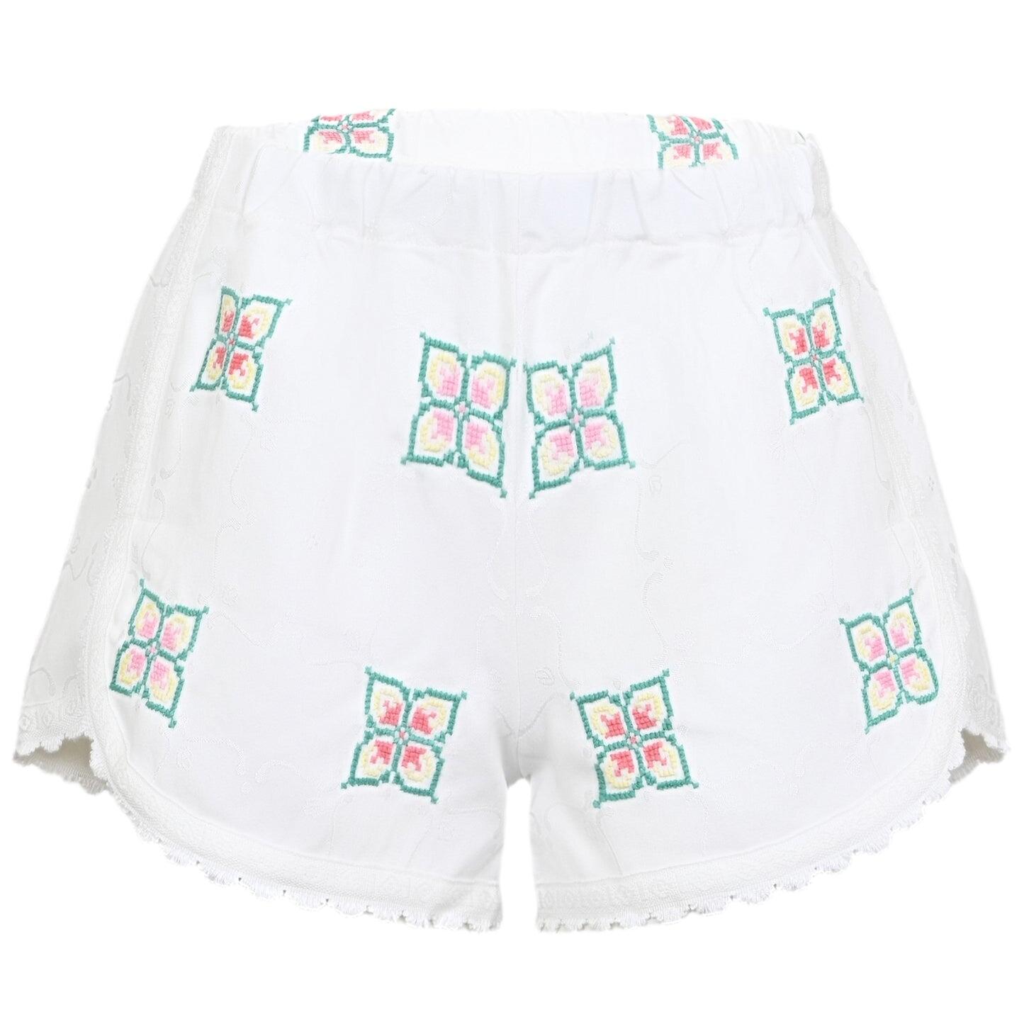 Orsina Cotton Shorts White Square Floral M - Shorts