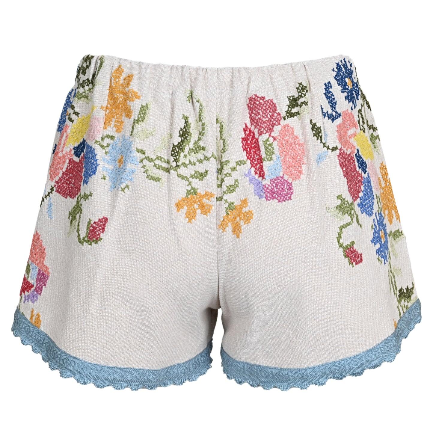 Orsina Cotton Shorts Blue Trim Multi Floral S - Shorts