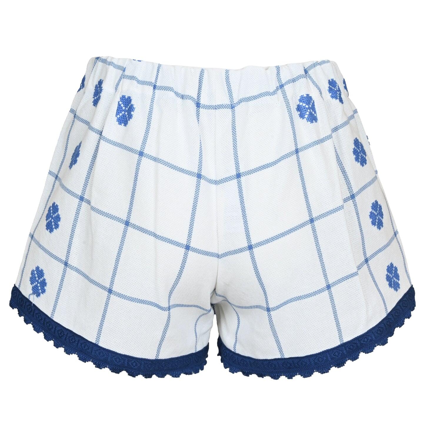 Orsina Cotton Shorts Blue Check Floral S - Shorts
