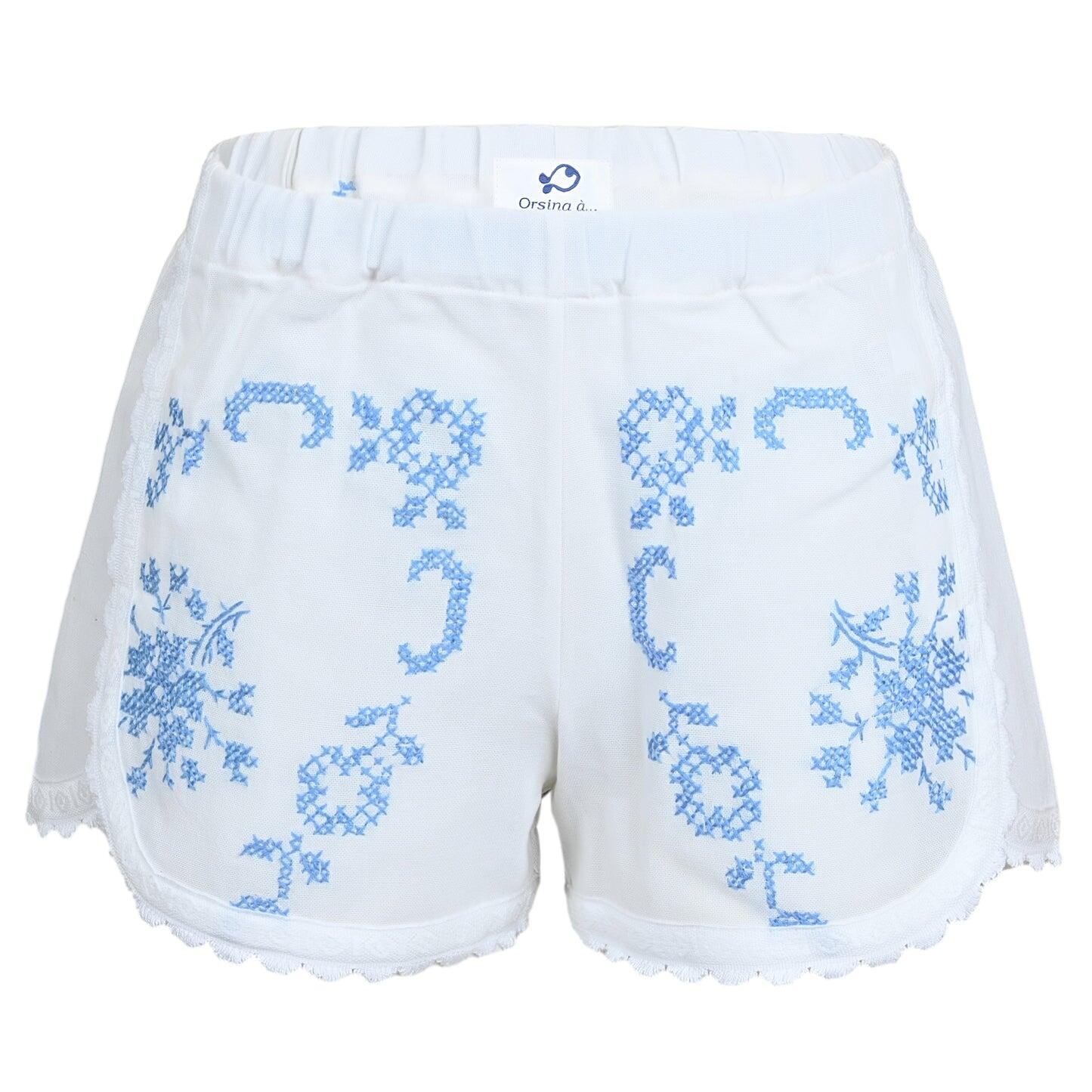 Orsina Cotton Shorts White Trim Embroidery S - Shorts