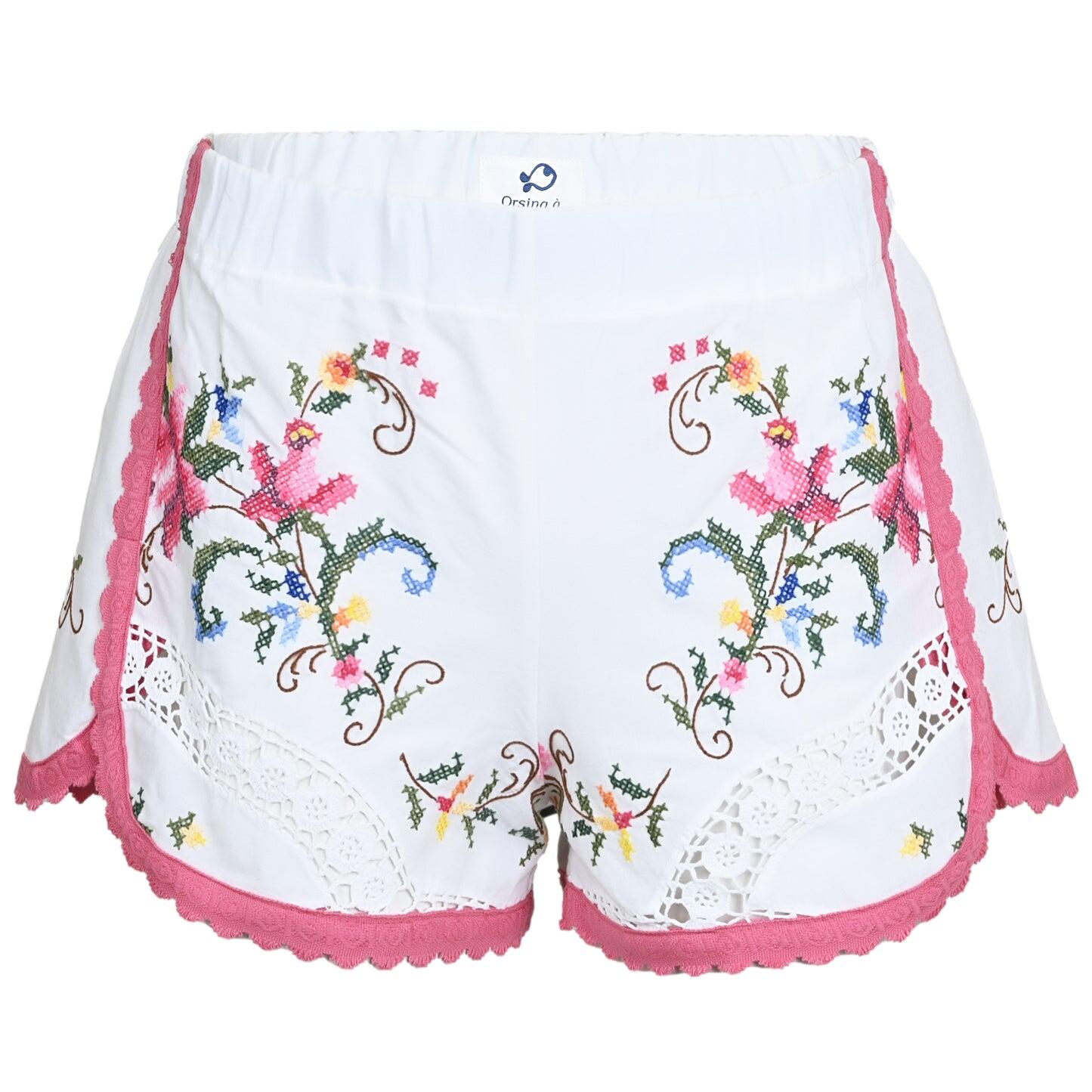 Orsina Cotton Shorts Pink Lace Floral S - Shorts