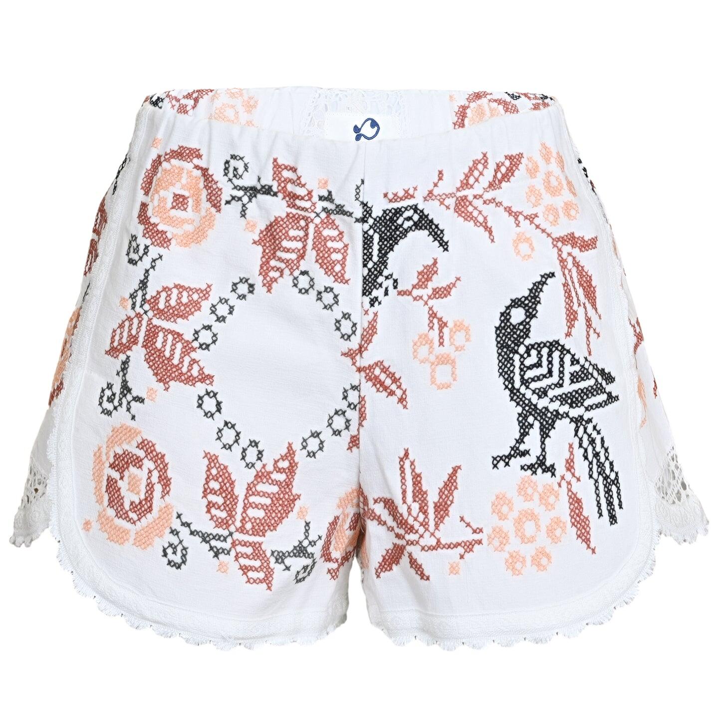 Orsina Cotton Shorts Neutral Bird Print S - Shorts