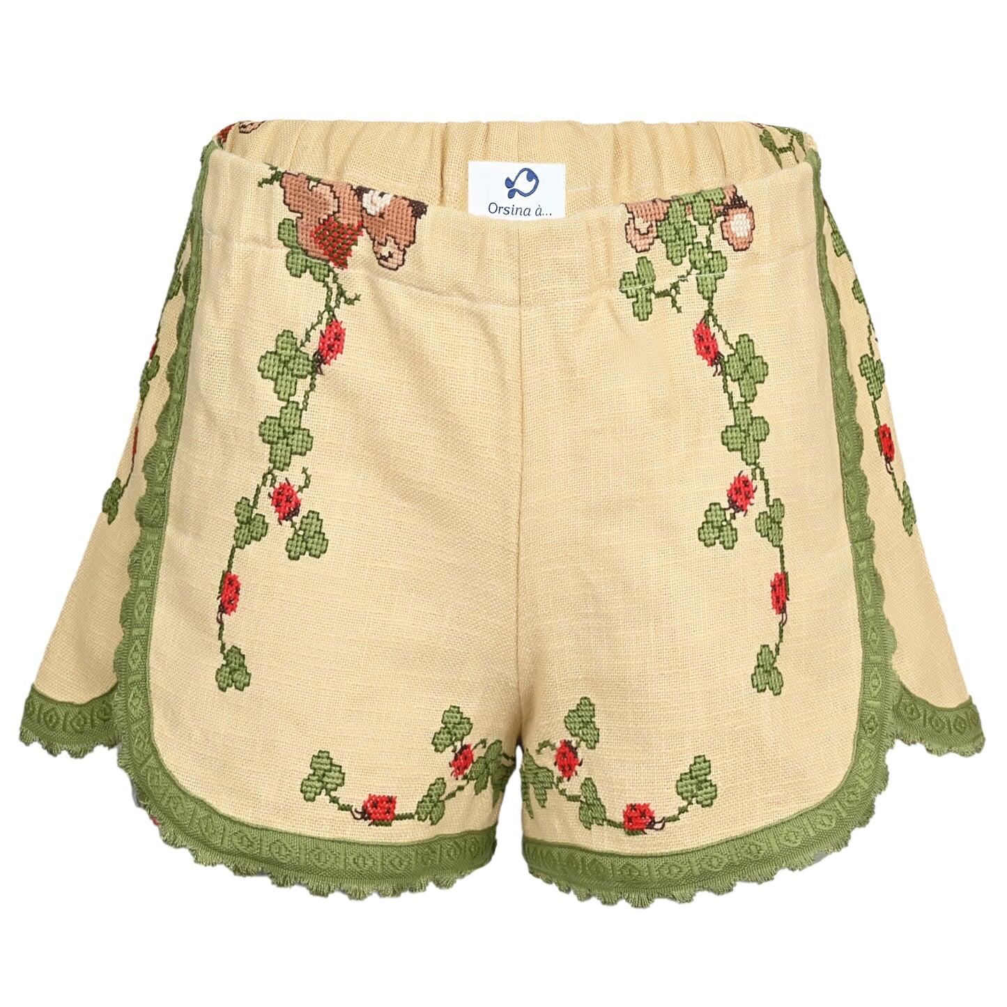 Orsina Cotton Shorts Green Trim Ladybird S - Shorts
