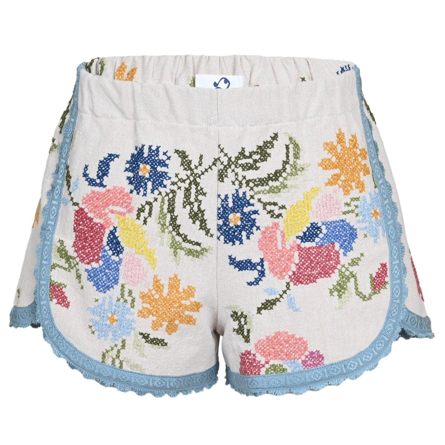 Orsina Cotton Shorts Blue Trim Multi Floral S - Shorts