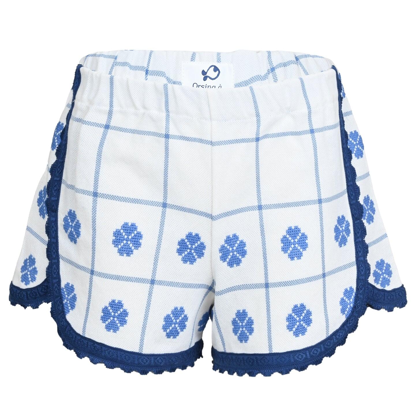 Orsina Cotton Shorts Blue Check Floral S - Shorts