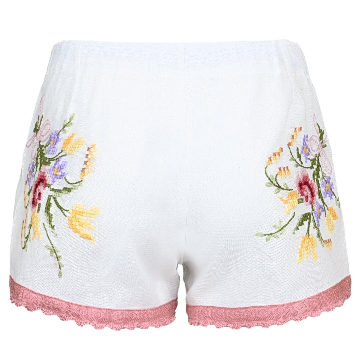 Orsina Cotton Shorts Deep Pink Trim Floral XS - Shorts
