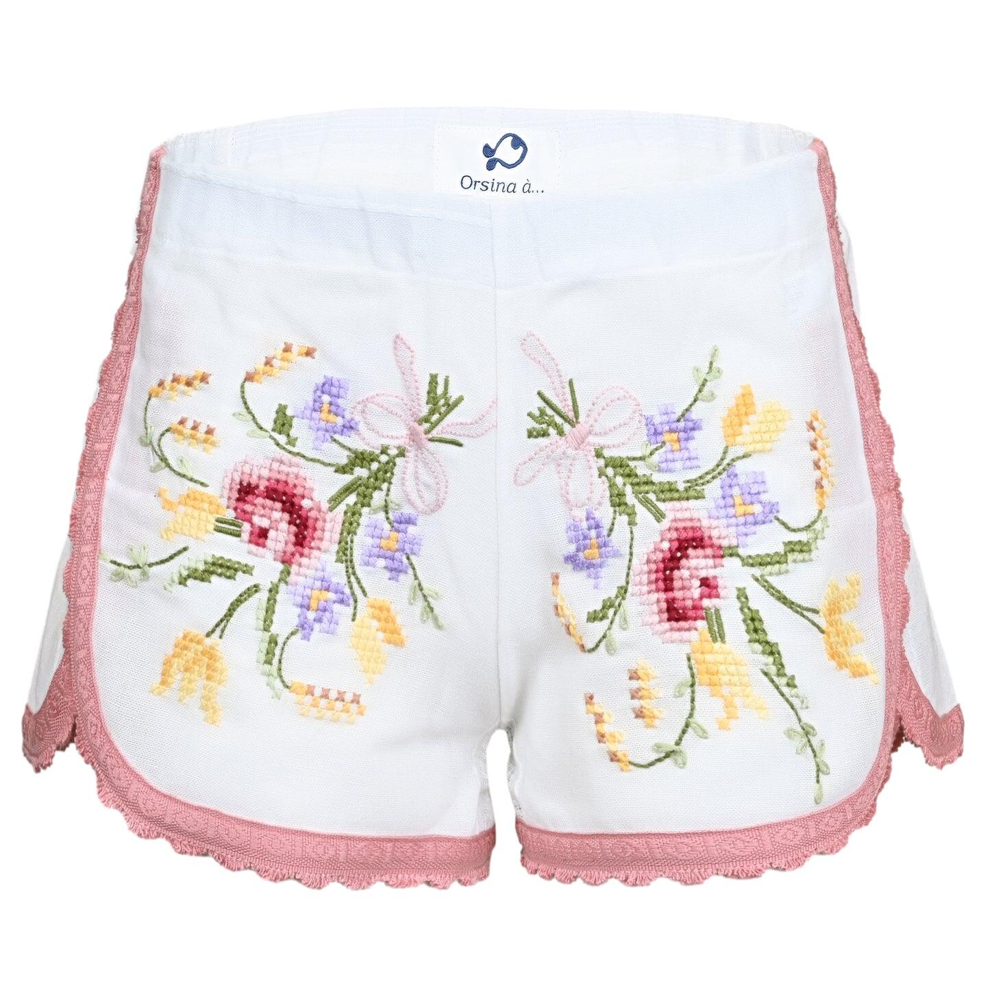 Orsina Cotton Shorts Deep Pink Trim Floral XS - Shorts