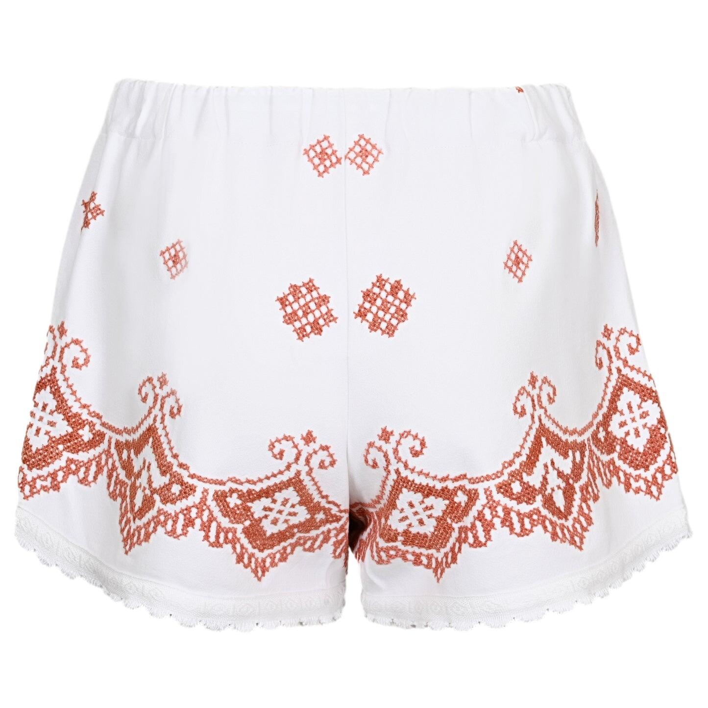 Orsina Cotton Shorts White Brown Print S - Shorts