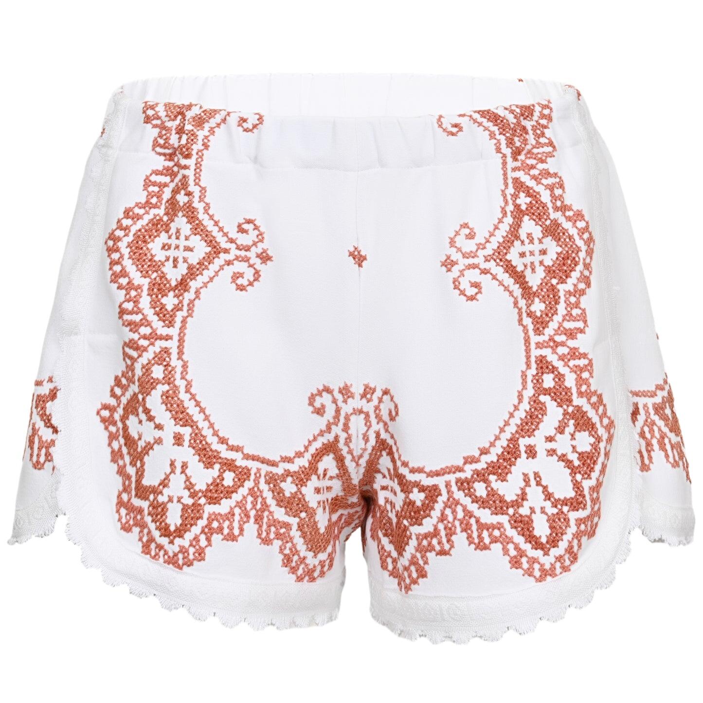 Orsina Cotton Shorts White Brown Print S - Shorts