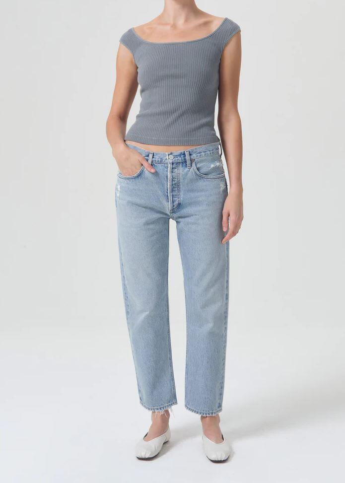 Ladies Distressed Cropped Jeans