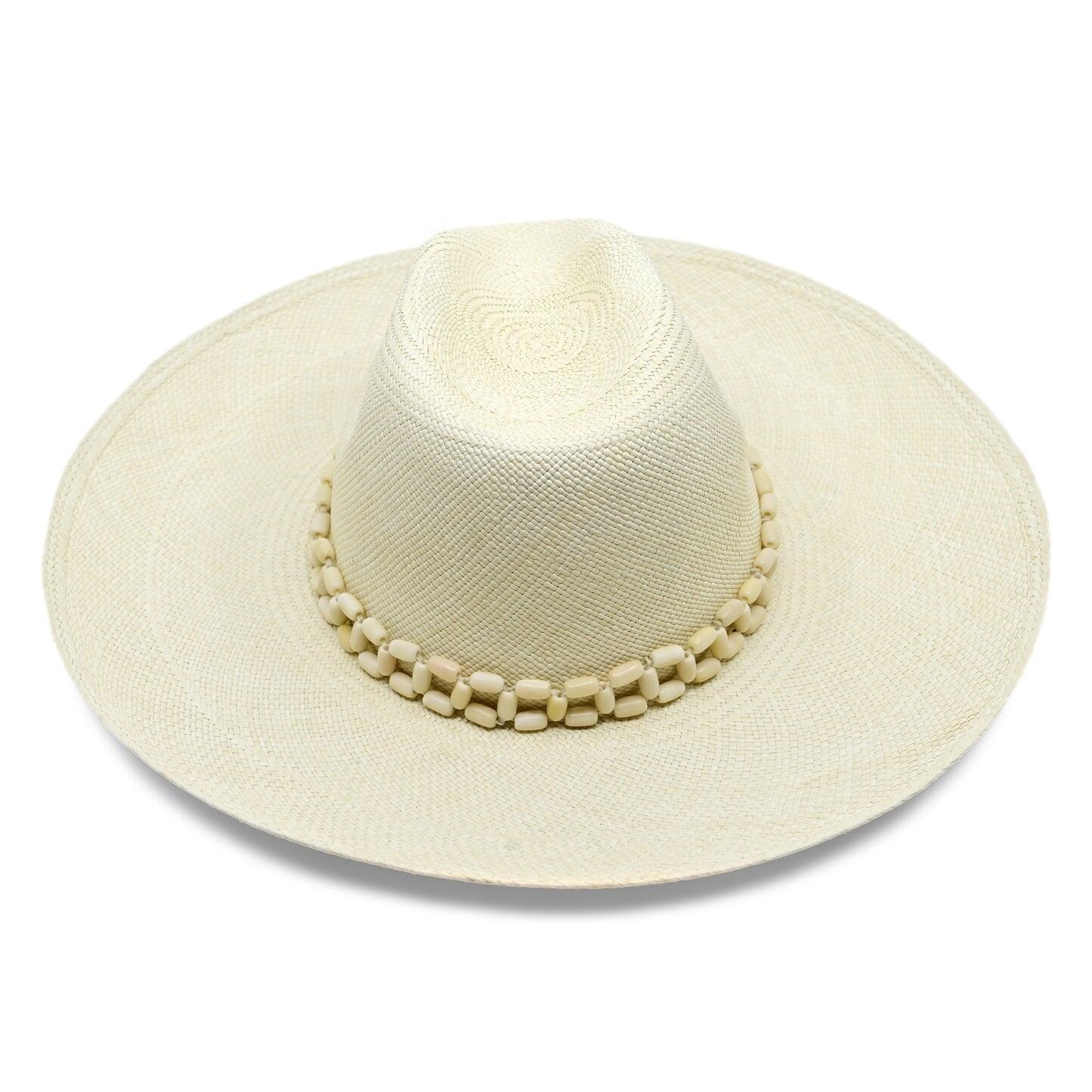 Peoni Clasico Wide Brim Hat Natural With Natural Tagua Beads - Hat
