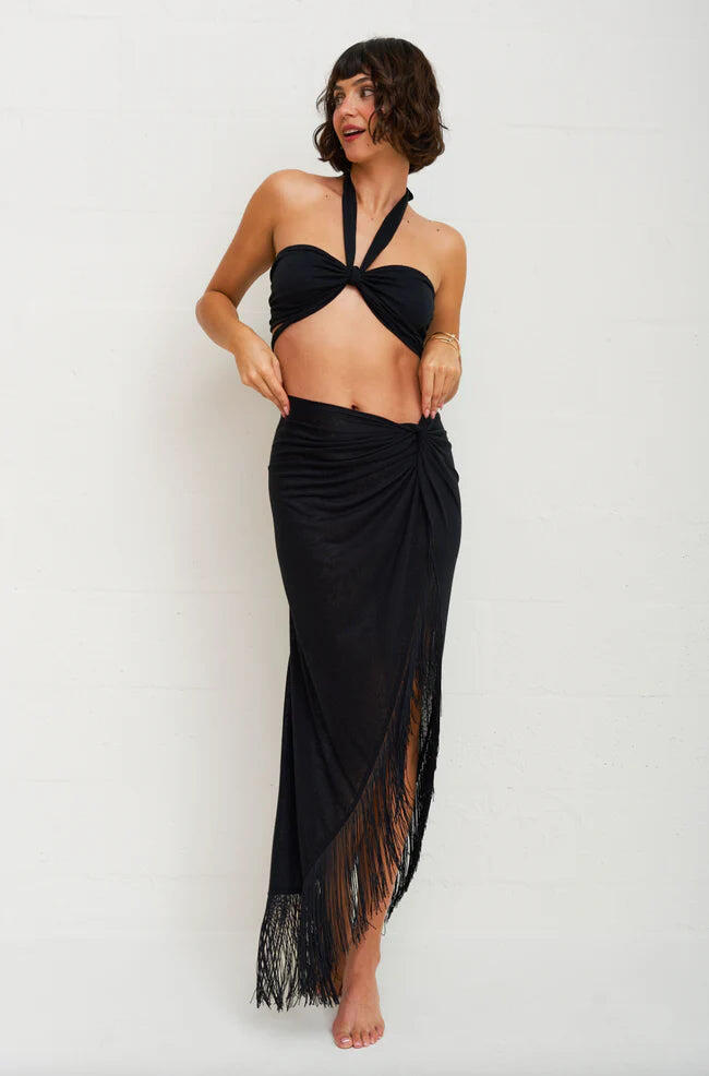 Fringed Sarong Skirt Black