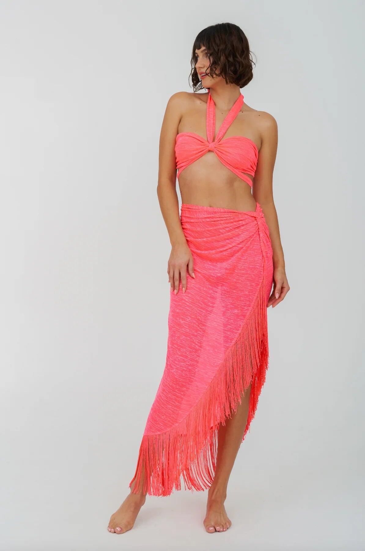 Fringed Sarong Skirt Hot Pink