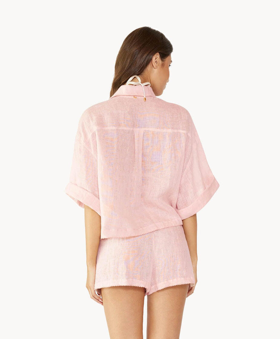 Scalloped Linen Top Pink