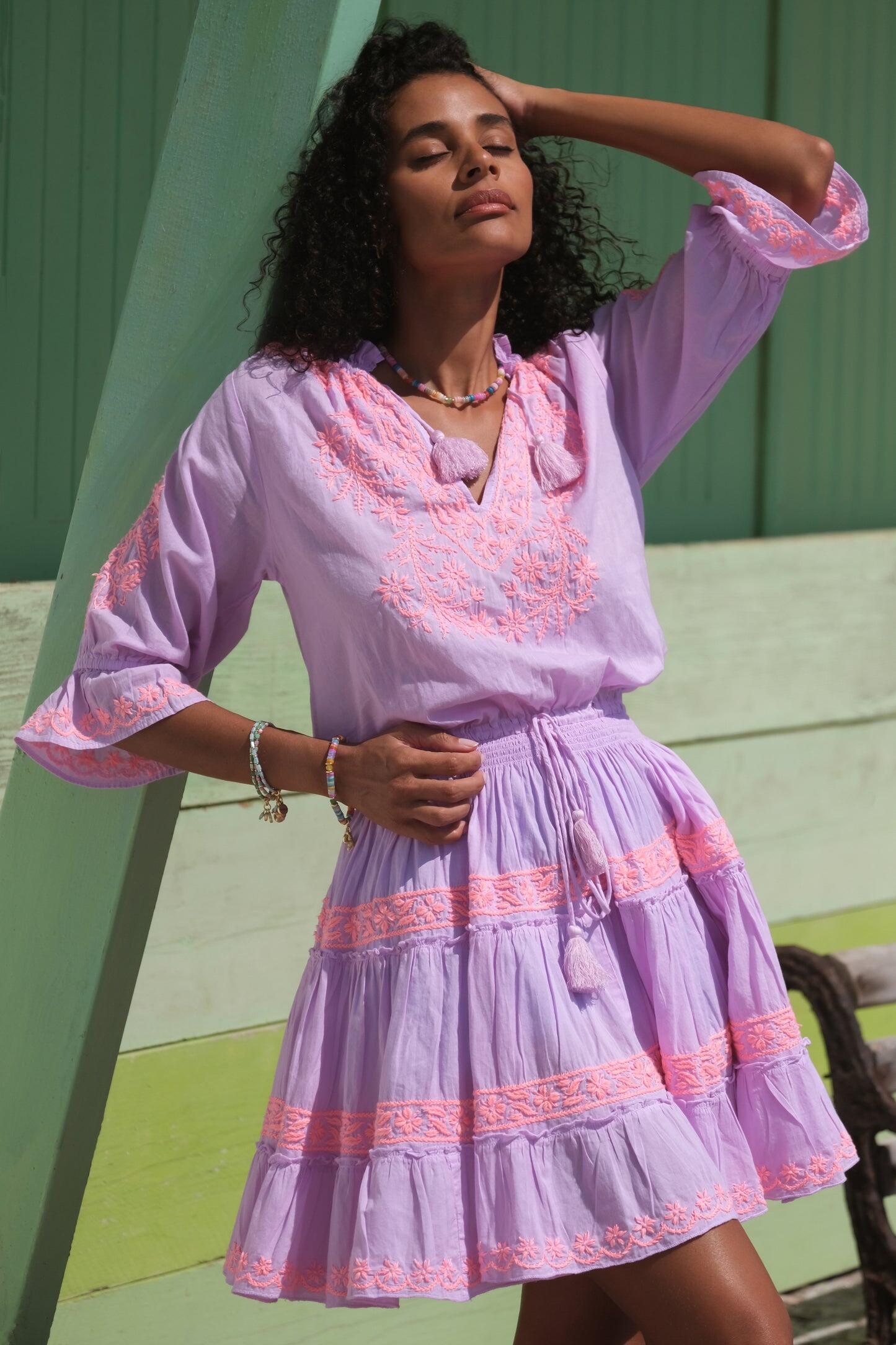 Amar Lilac Neon Peach Mini Dress