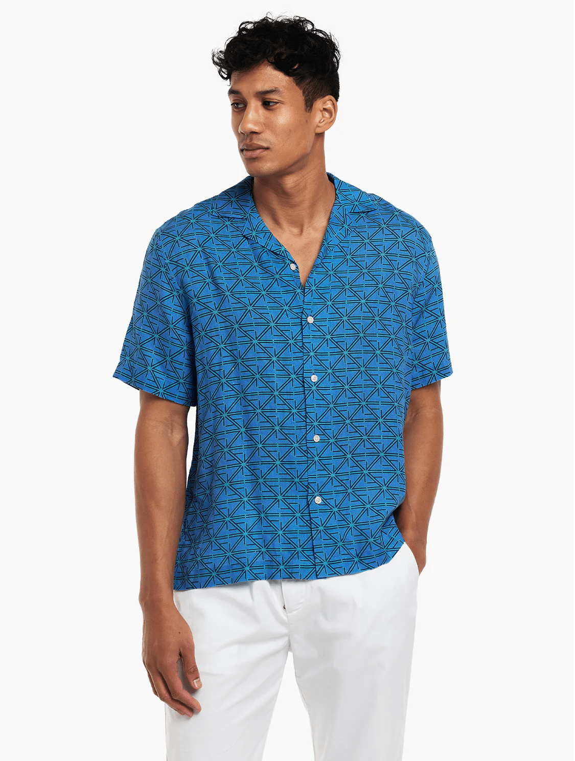 Roberto FC Monogram Print Linen Shirt Chateau Blue/Topaz Teal - Top