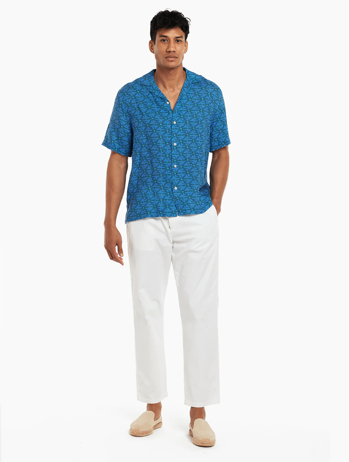 Roberto FC Monogram Print Linen Shirt Chateau Blue/Topaz Teal - Top