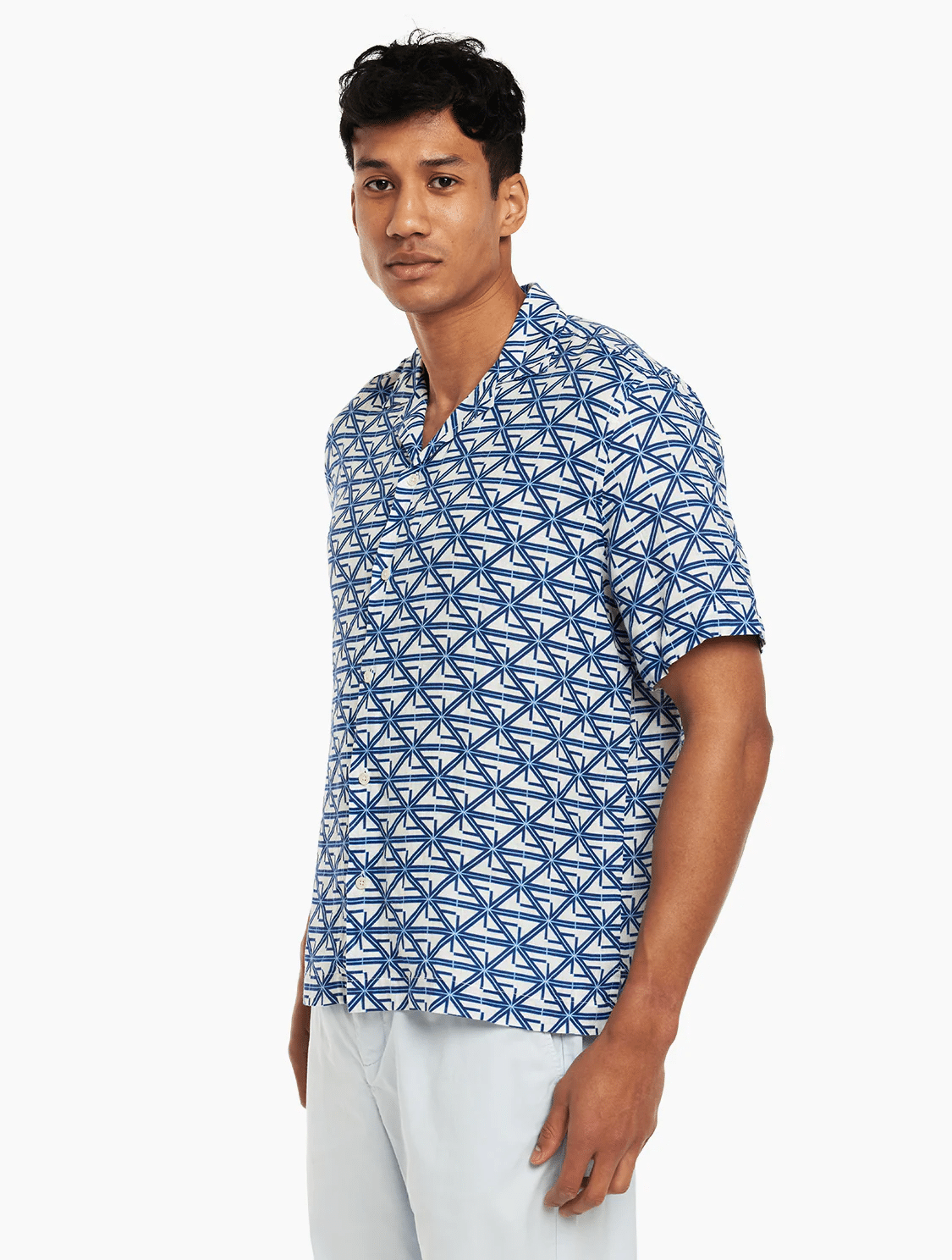 Roberto FC Monogram Print Linen Shirt White/Ocean Blue - Top