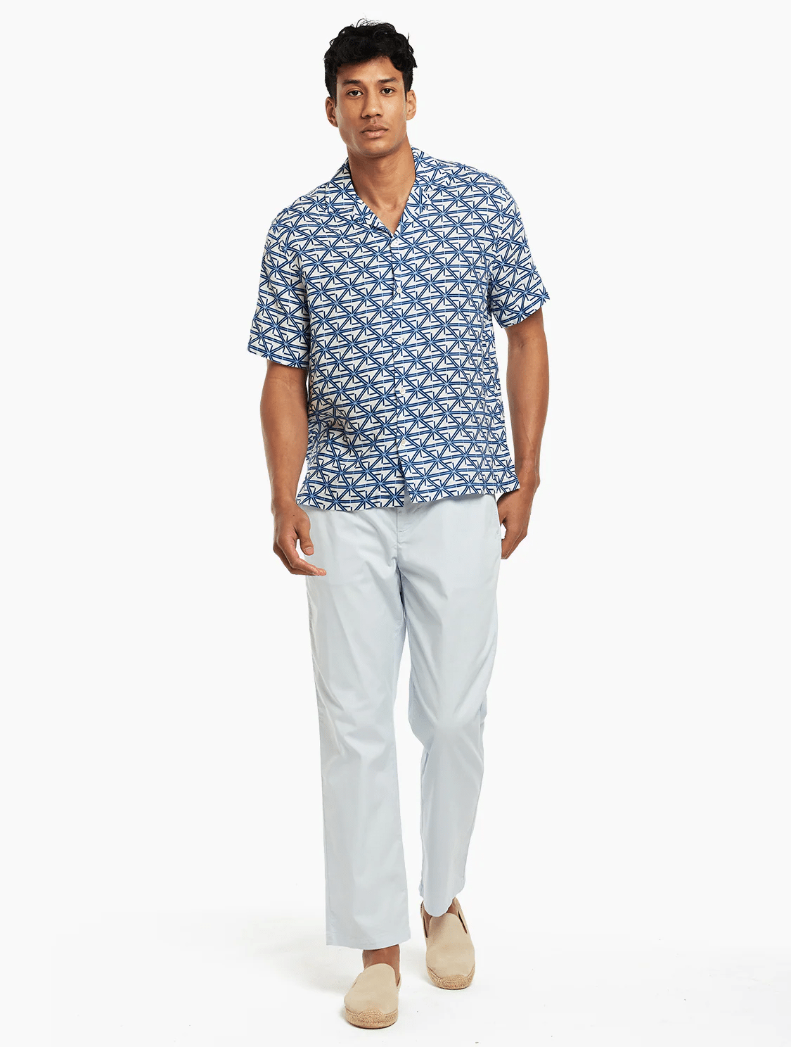 Roberto FC Monogram Print Linen Shirt White/Ocean Blue - Top